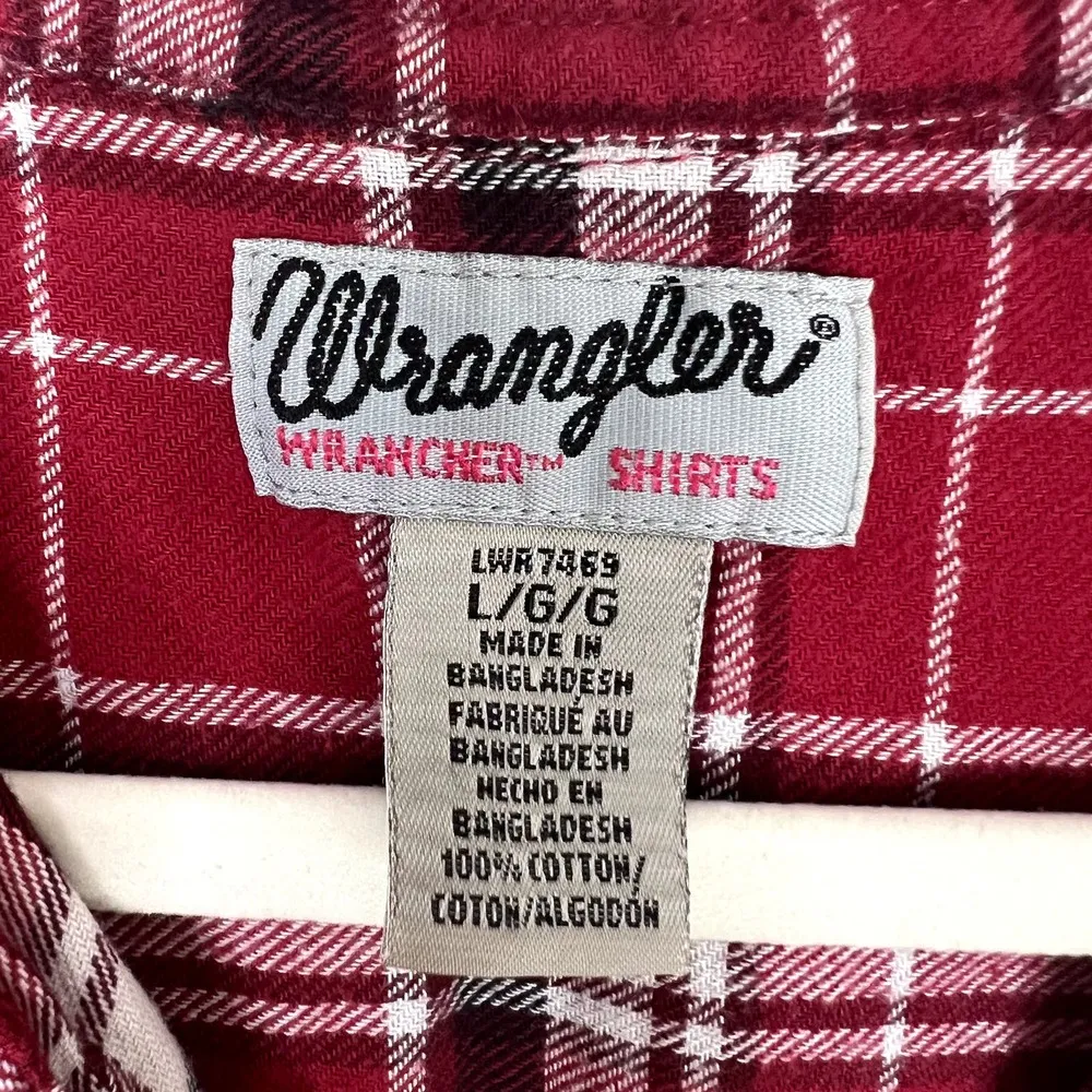 Wrangler Wrancher Shirt 100% Cotton Plaid Flannel Rodeo Longer in Back Sz Medium - Image 3