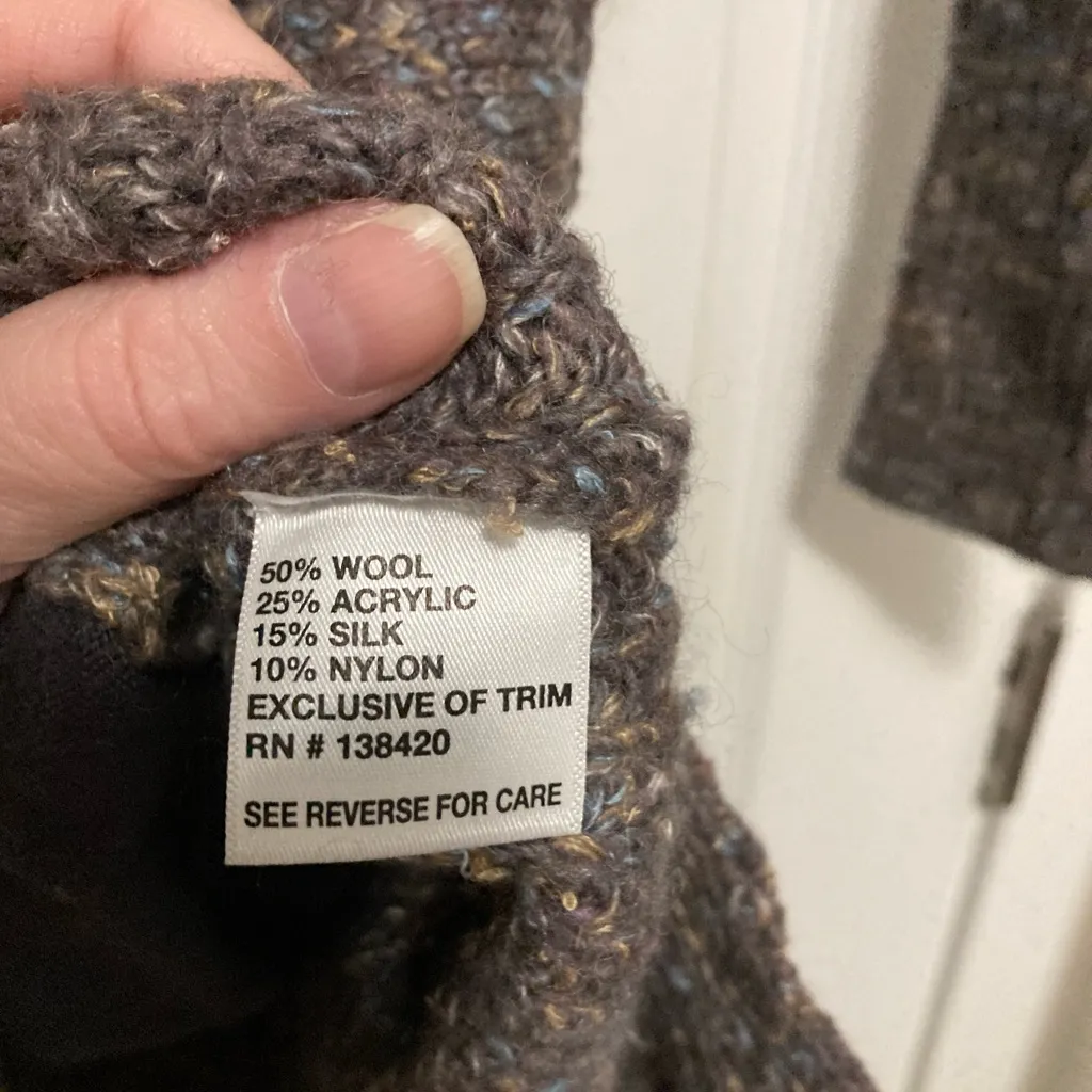 EE by Etcetera Taupe Multicolor Confetti Wool Silk Blend Knit Cardigan - Image 3