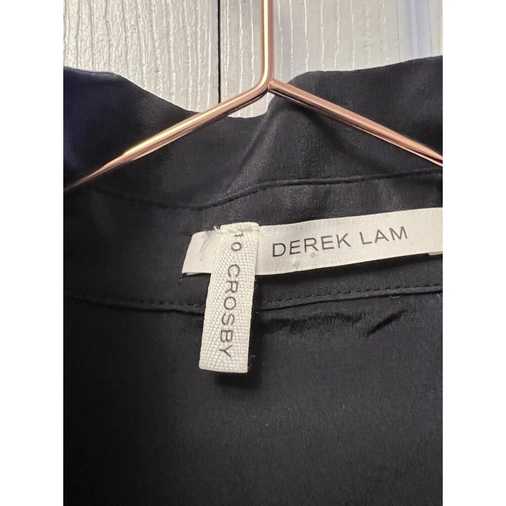Derek Lam Crosby 10 Silk Button Up Black Blue Size 2 Removable Collar NEW - Image 2