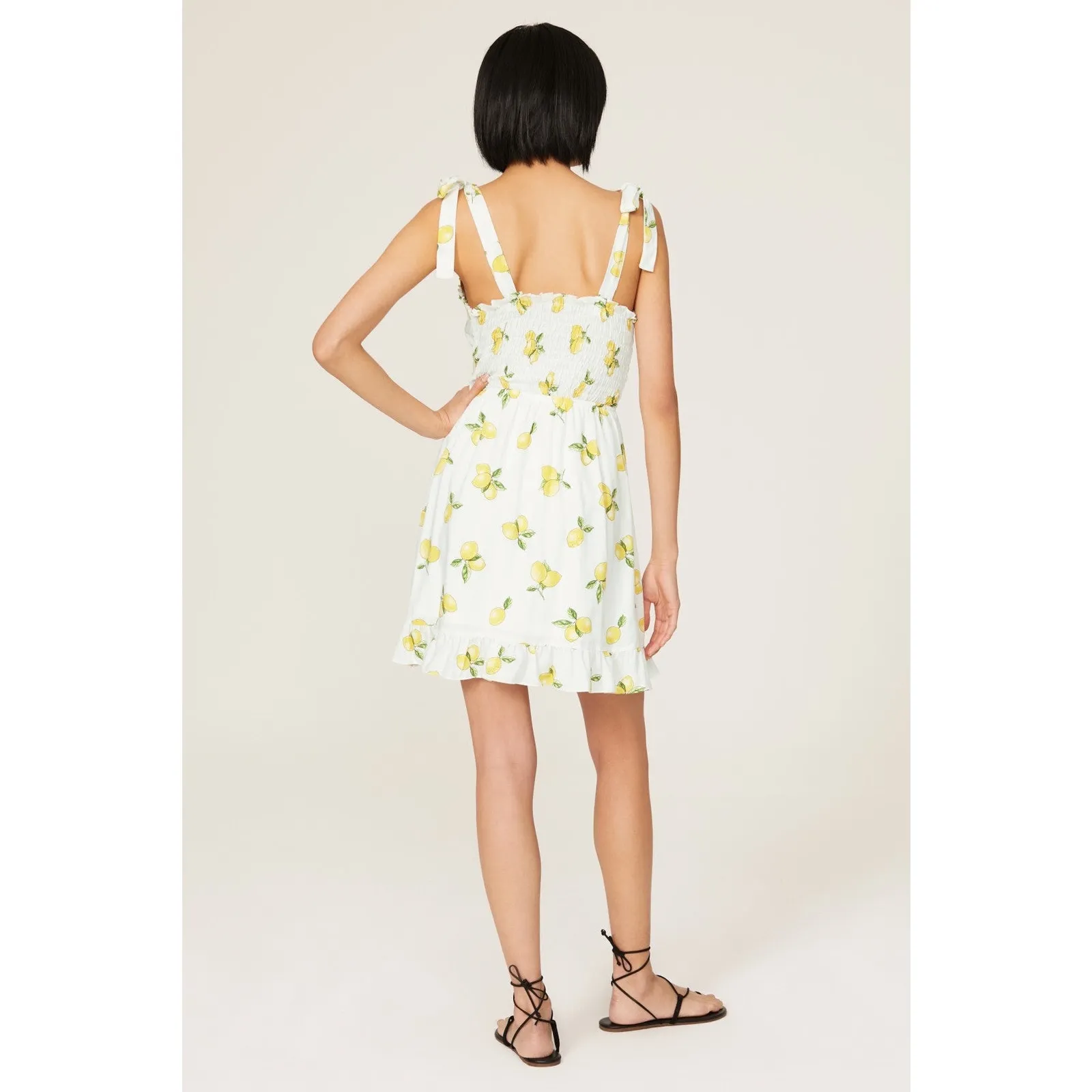 SLATE & WILLOW White Yellow Lemon Print Tie Straps Mini Dress Size Small - Image 2