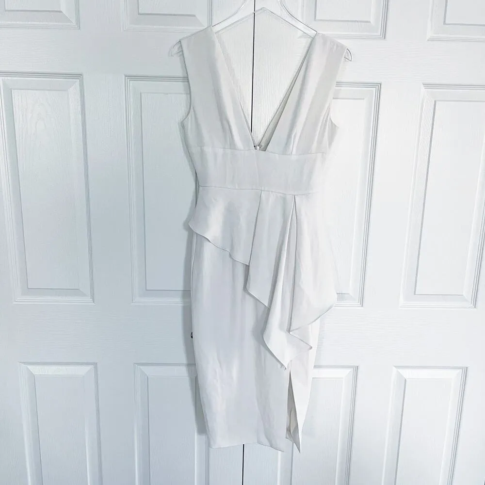 Lavish Alice White Asymmetrical Plunge Front Midi Dress - Image 3