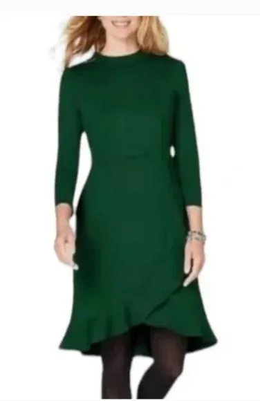 J Jill Ponte Green Ruffle Hem Stretch Long Sleeve A - Image 2
