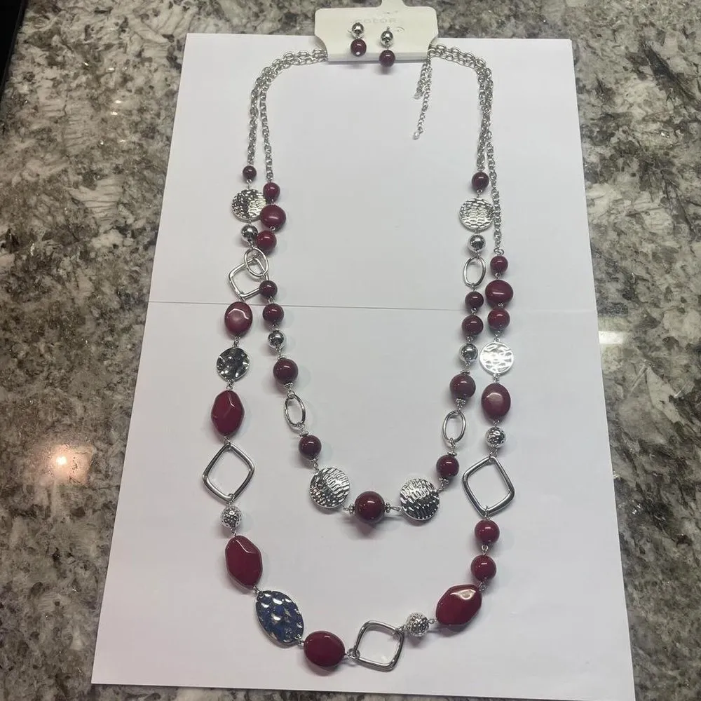 Color Kohl’s Necklace And Pierced Earrings Costume Set Silver Tone - Image 4