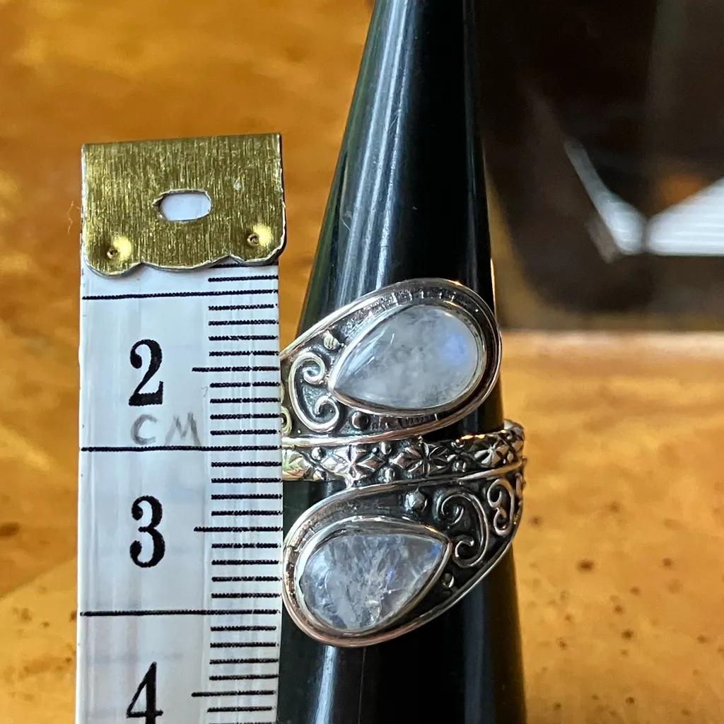 Natural Rainbow Moonstone Sterling Silver Ring Size 6 - Image 7