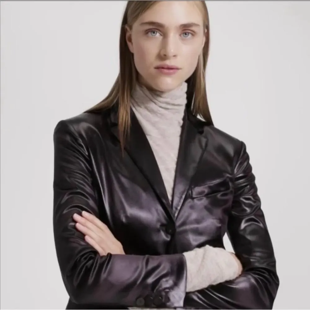 Theory  Shrunken glossy jacket sz 2 dark brown - Image 3
