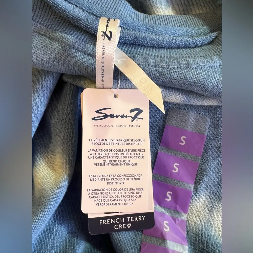 Seven 7 French Terry crew neck federal blue white tie dye t-shirt plus Size S/ M - Image 6