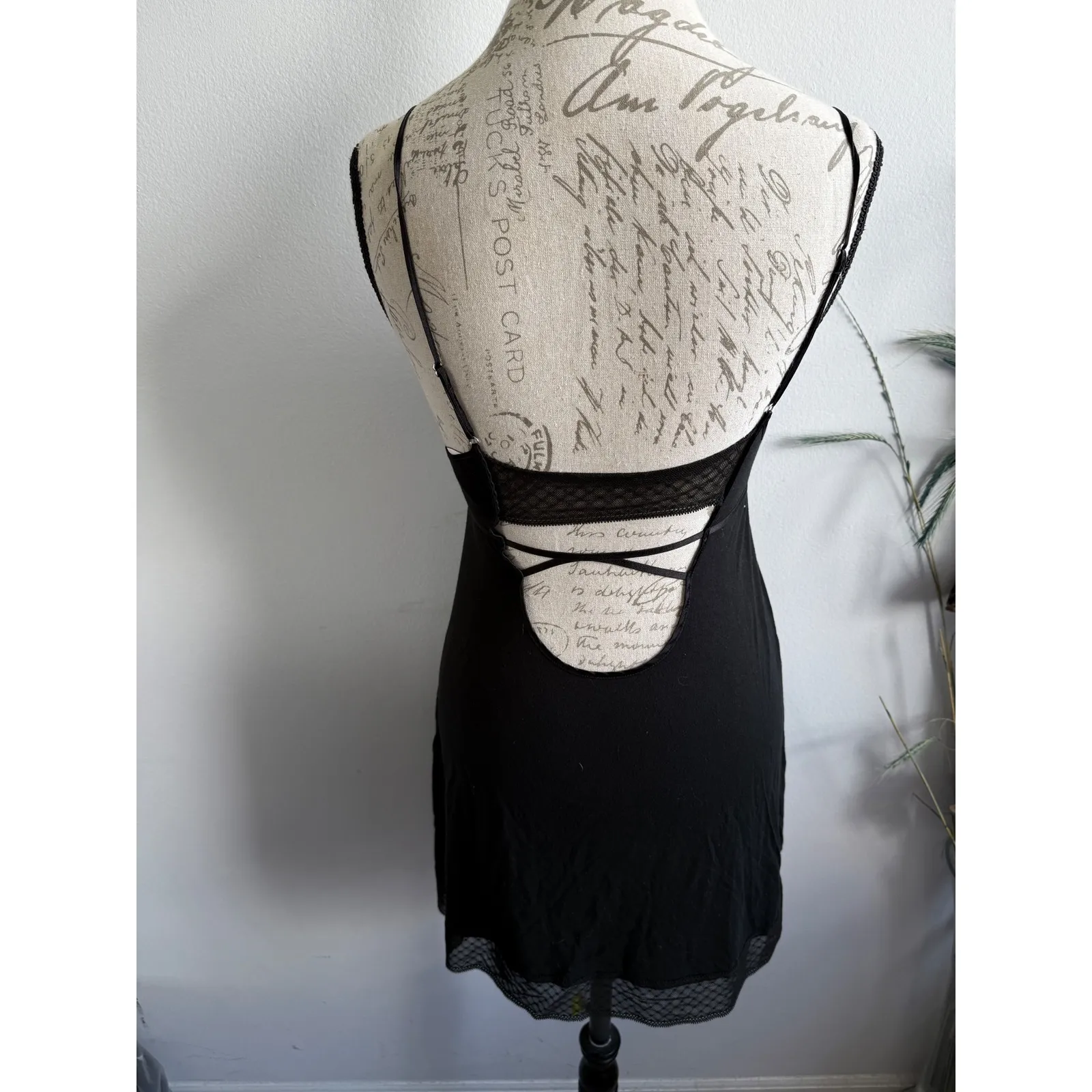 Victorias Secret Black Chemise Mini Dress Lace Trim Spaghetti‎ Strap - Image 4
