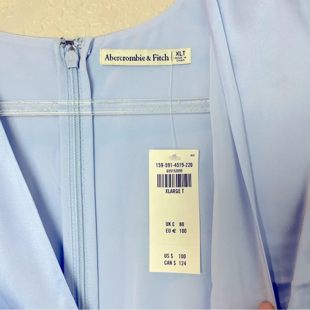 BNWT! ABERCROMBIE & FITCH Elegant Blue Deep V Satin Dress Size XLT - Image 6