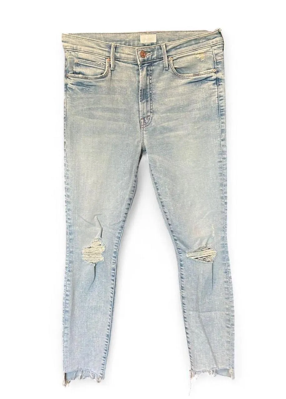 MOTHER The Stunner Zip Ankle Step Fray Jeans | Size 27 | Distressed Blue Denim  - Image 2