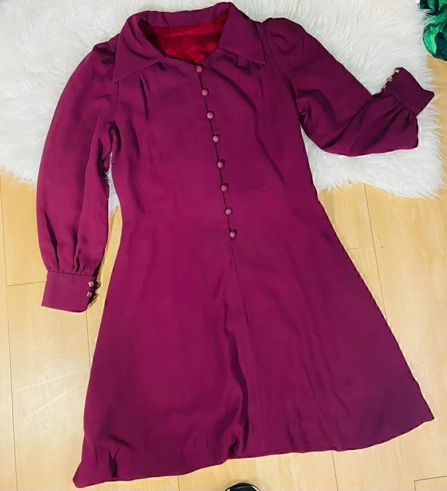 Burgundy holidays classy party cocktail long sleeves dress Red Size undefined - Image 1