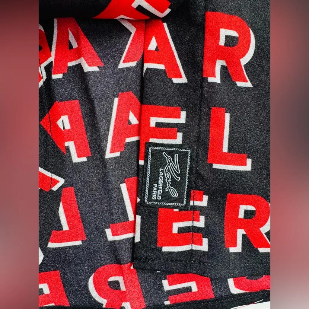 Karl Lagerfeld Paris Drop Shoulder Spell-Out Red & Black Blouse Size L NWT - Image 13