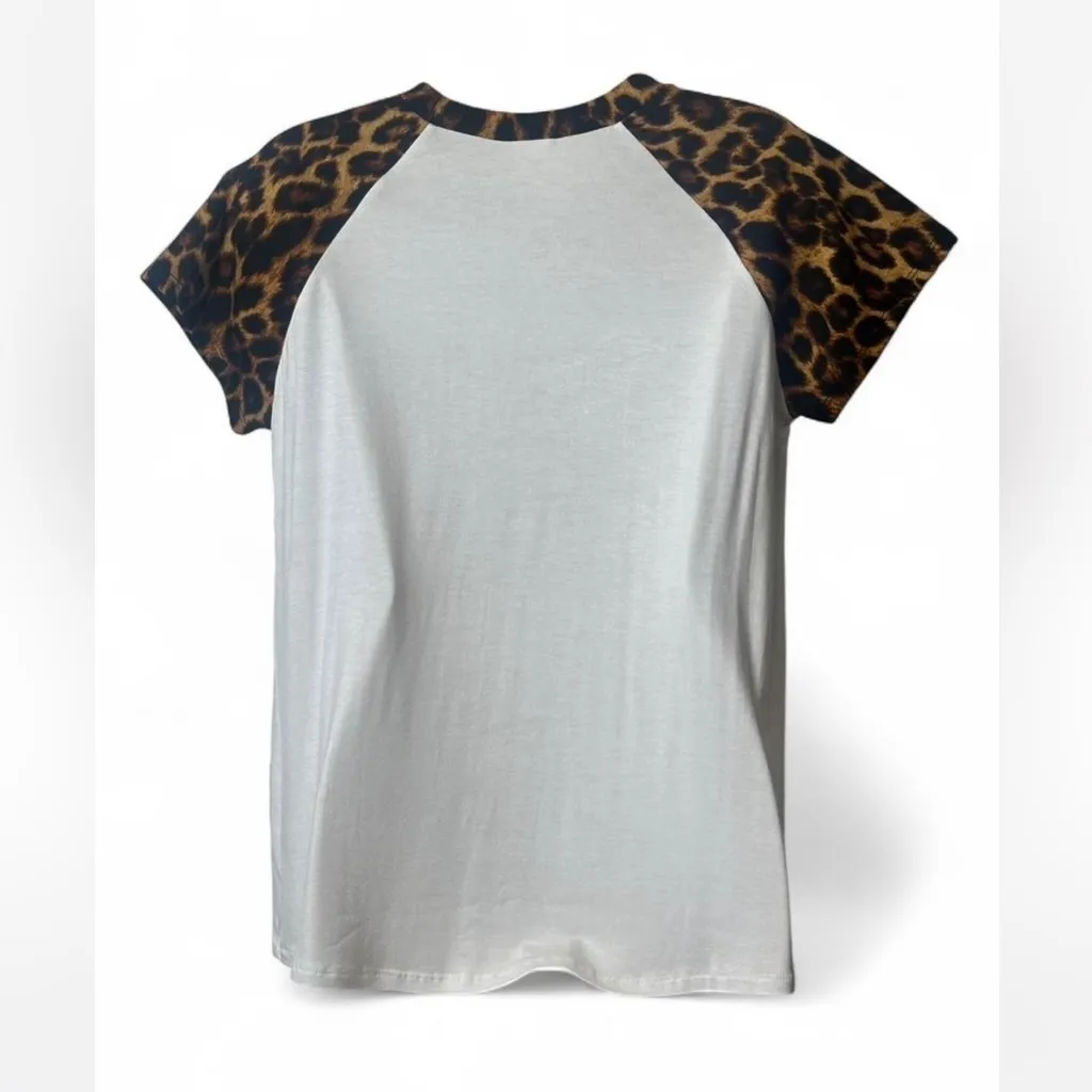 Leopard Sleeve Baseball Tee‎ White Size M - Image 5