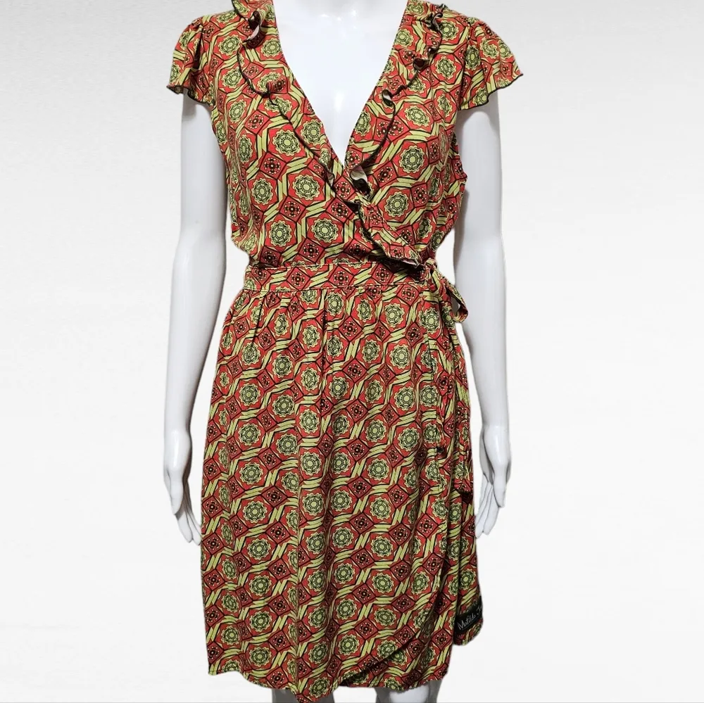 Matilda Jane Serendipity Cherrio Red & Lime Floral Wrap Dress Size Medium - Image 2
