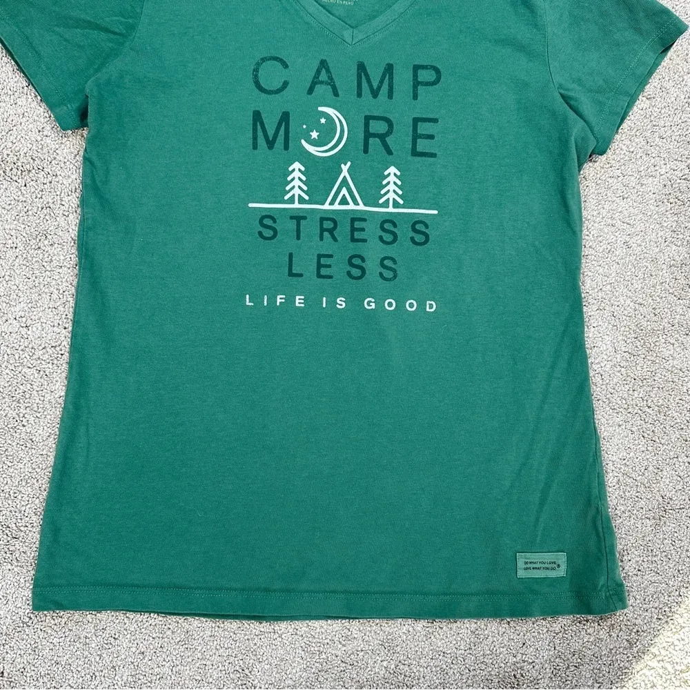Life is Good Women’s Camp More Stress Les Tee Shortsleeve V-Neck in Green SP - Image 6
