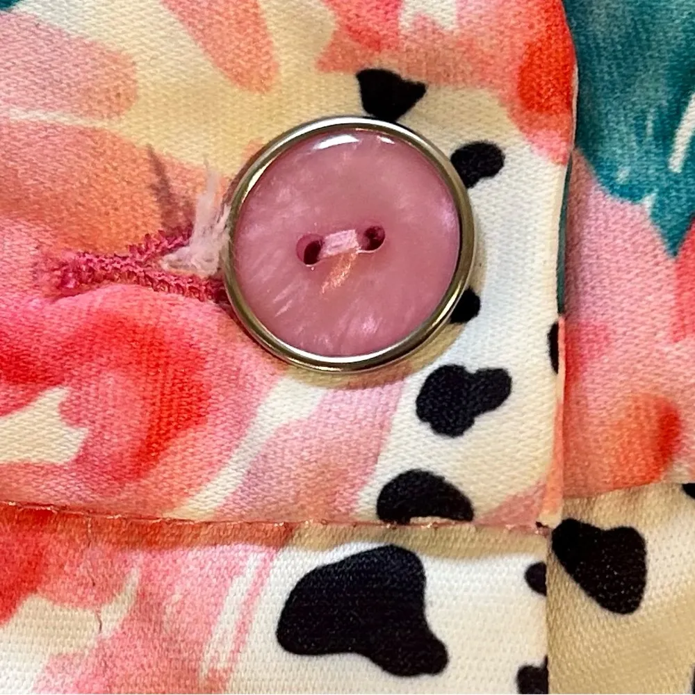 JADE Rose Print Side Scalloped Polished Cotton Stretch Shorts Sz 10 Pink - Image 7