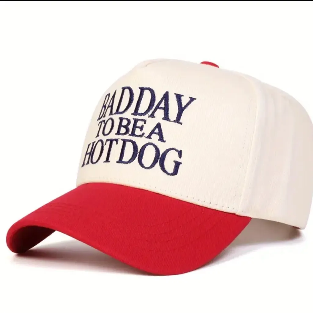 “Bad Day To Be A Hot Dog” Hat – Red & Cream Funny Embroidered NWT - Image 3
