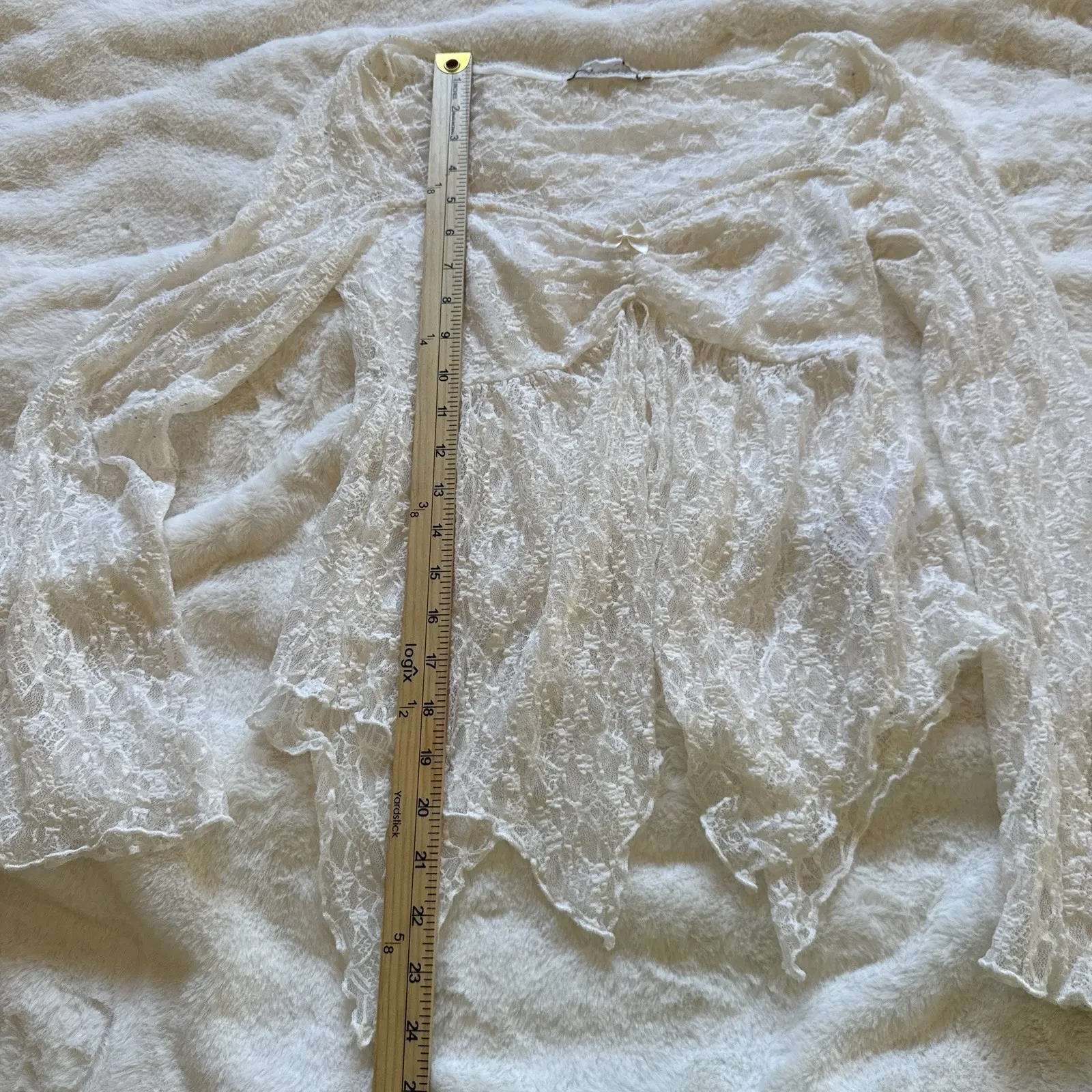 Kimchi‎ Blue White Lace Sheer Long Sleeve Babydoll Top Y2K Romantic Boho Size S - Image 6