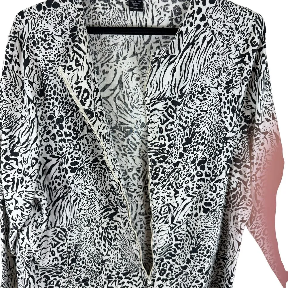 Anne Carson 100% Linen Leopard Print Full Zip Lightweight Jacket Size 1X - Image 5