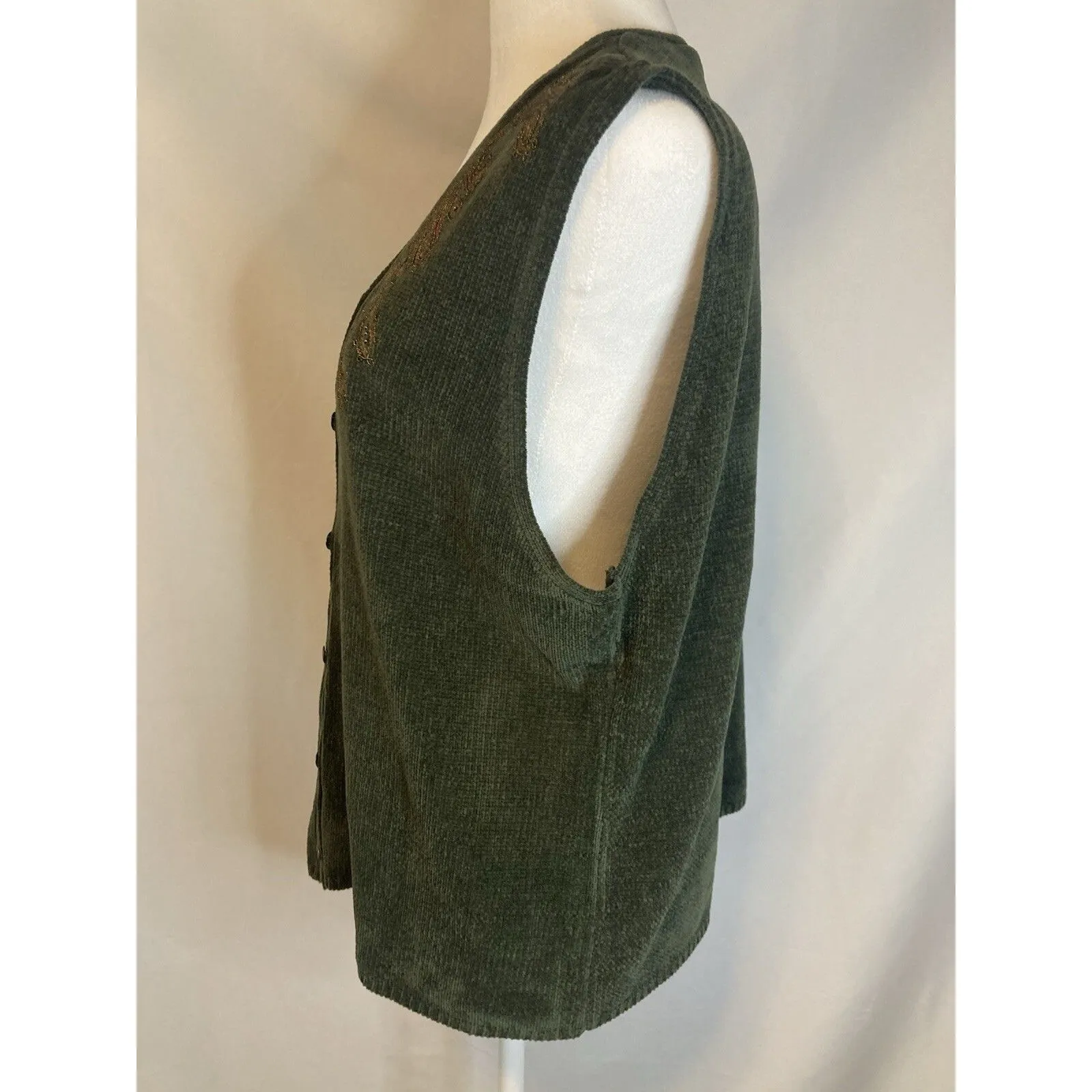 Cottagecore Cabin Granny Embroidered Sweater Vest L Green Lagenlook Vintage Size L - Image 5