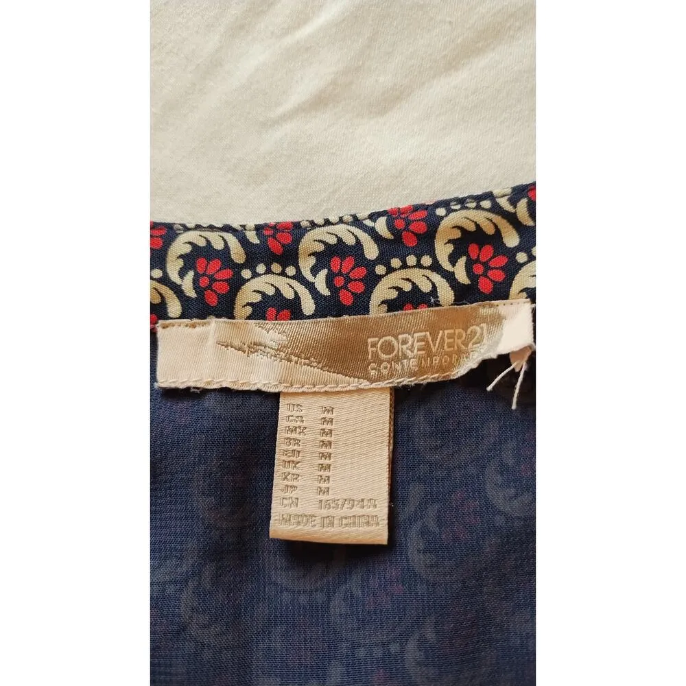 Forever 21  Contemporary  Red Blue Shirt Dress Boho Floral  3/4 Sleeves Medium - Image 5