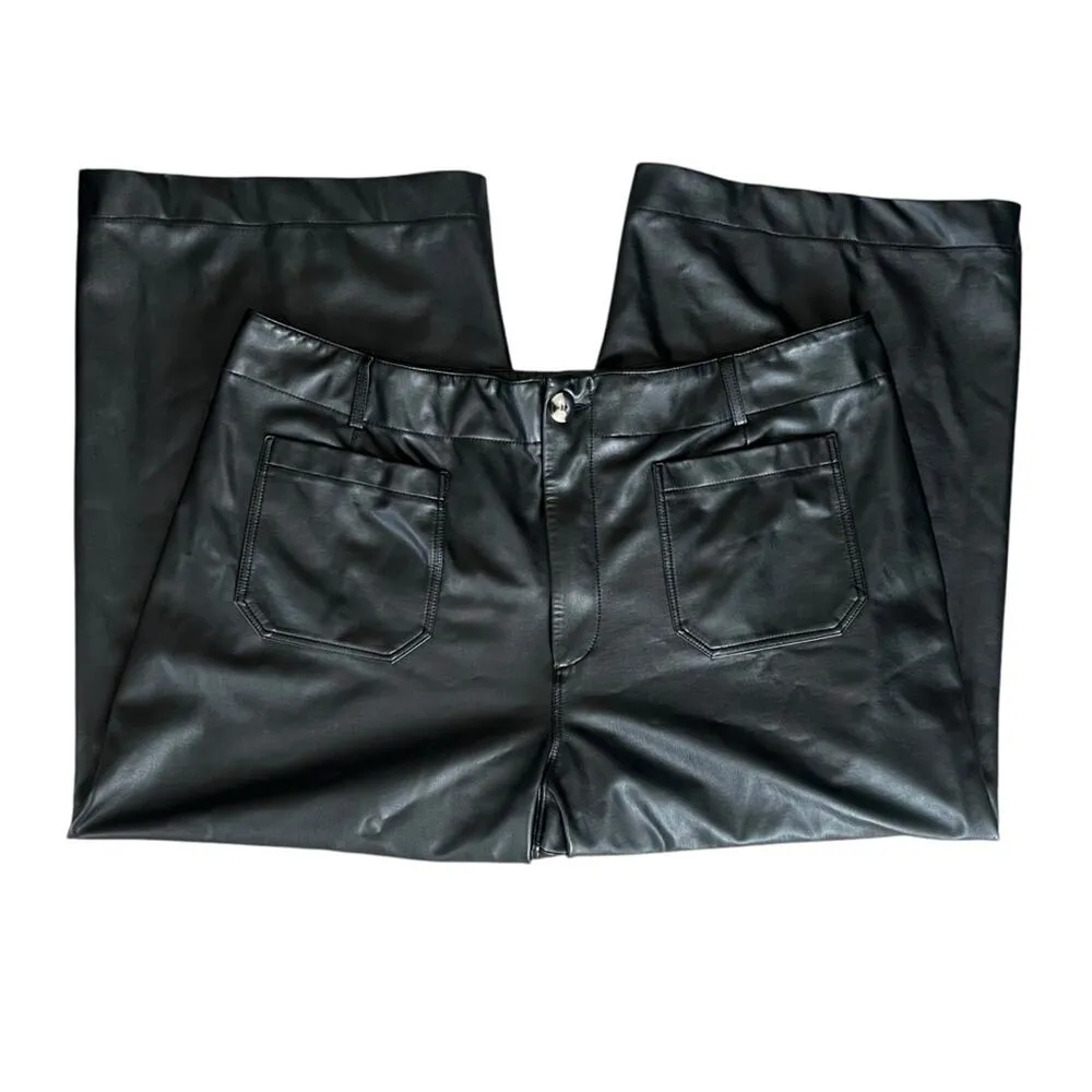 Anthro Maeve Women’s Colette High Waist Faux Vegan Black Leather Wide Leg Pants - Image 3