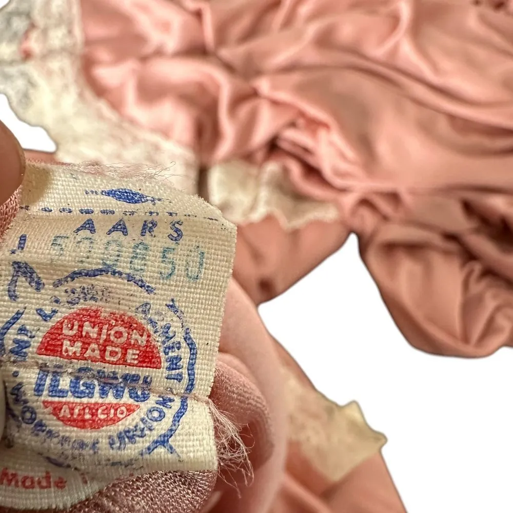 Vintage 70s Union Made Midi‎ Dress Size M Floral Lace Long Sleeve Pink Feminine Size M - Image 8