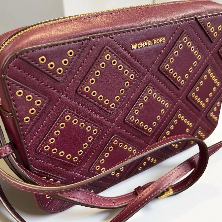 Michael Kors Purse Maroon Crossbody Studded Burgundy Crossbody Bag - Image 3