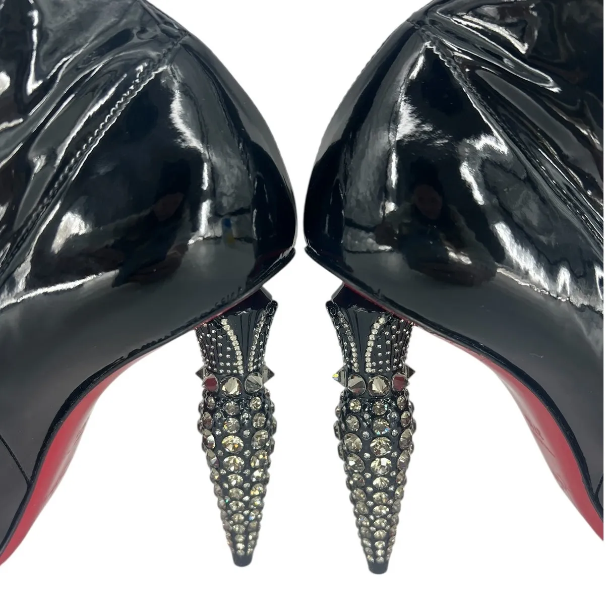 Christian Louboutin Limited Edition Black Lipstrass Patent Leather Thigh Boots - Image 11
