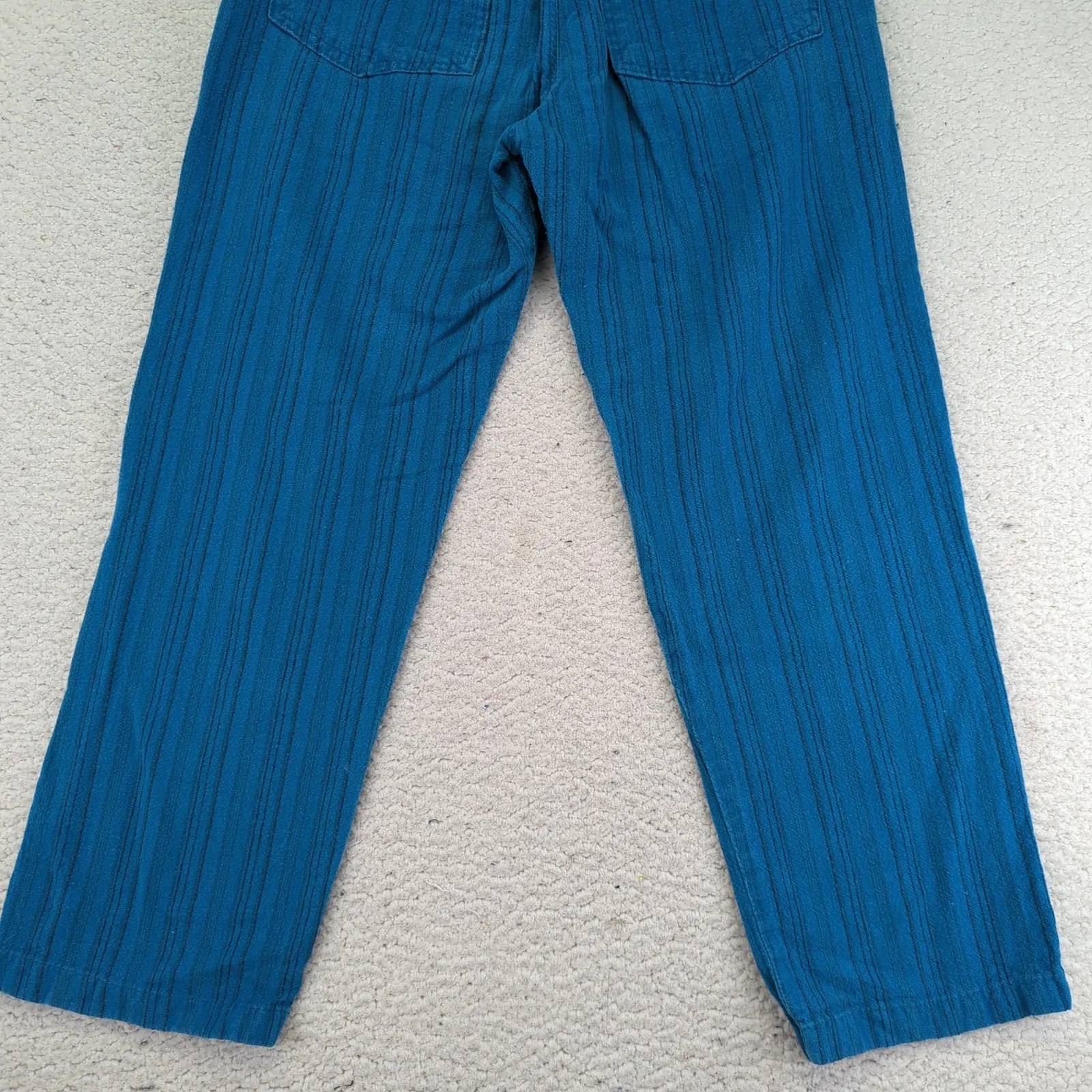 Soul Flower Teal Striped Pants Waist Pull On Cotton Low Impact Dye Small Casual Blue - Image 6