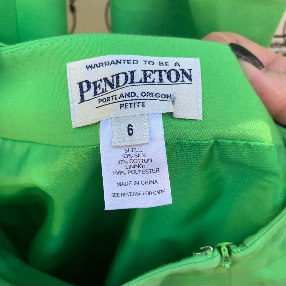 Pendleton skirt blazer set green silk blend size 6 - Image 12