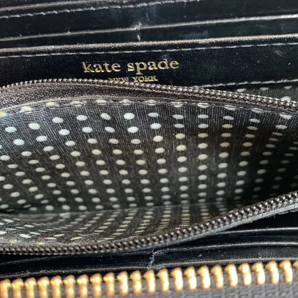 Kate Spade Zip Around Wallet Black Nylon Logo Plate - Image 7