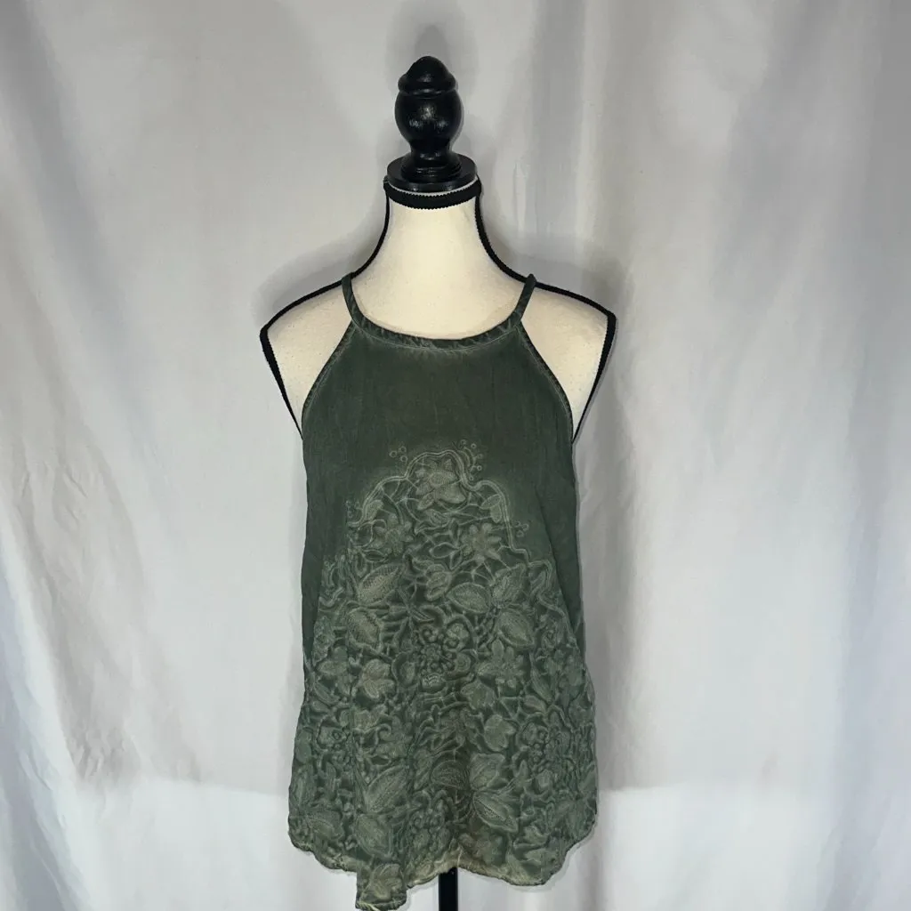 Blue Rain - Teal Green Floral Tank Blouse Size Small Embroidered - Image 3