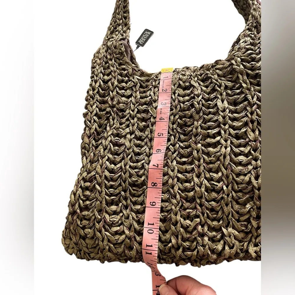 NWT Bijoux Terner Olive Green Raffia Shoulder Tote Bag Summer Boho Beach - Image 6