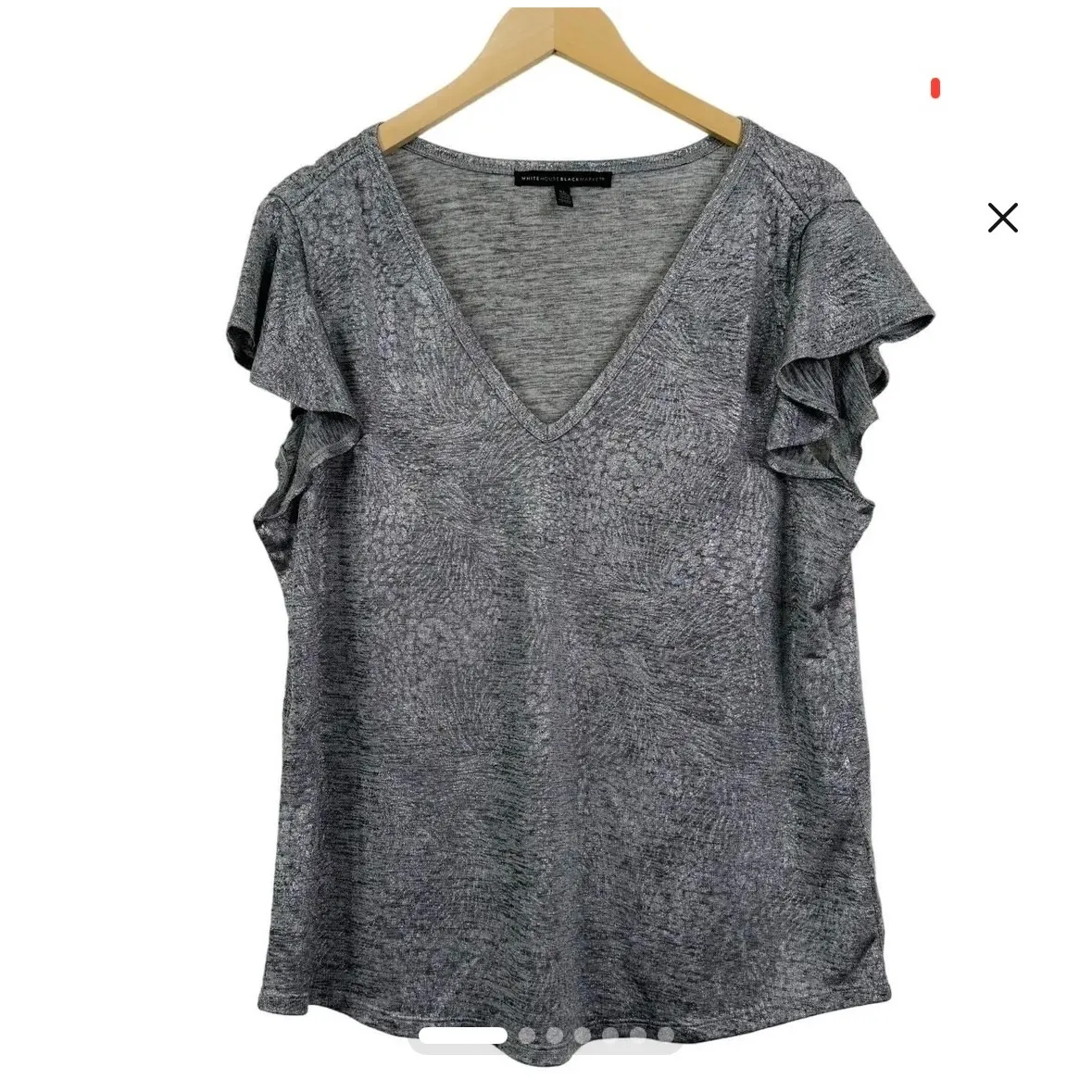 Silver Metallic Top V-Neck Flutter‎ Sleeve Sparkle Party Blouse - Image 7