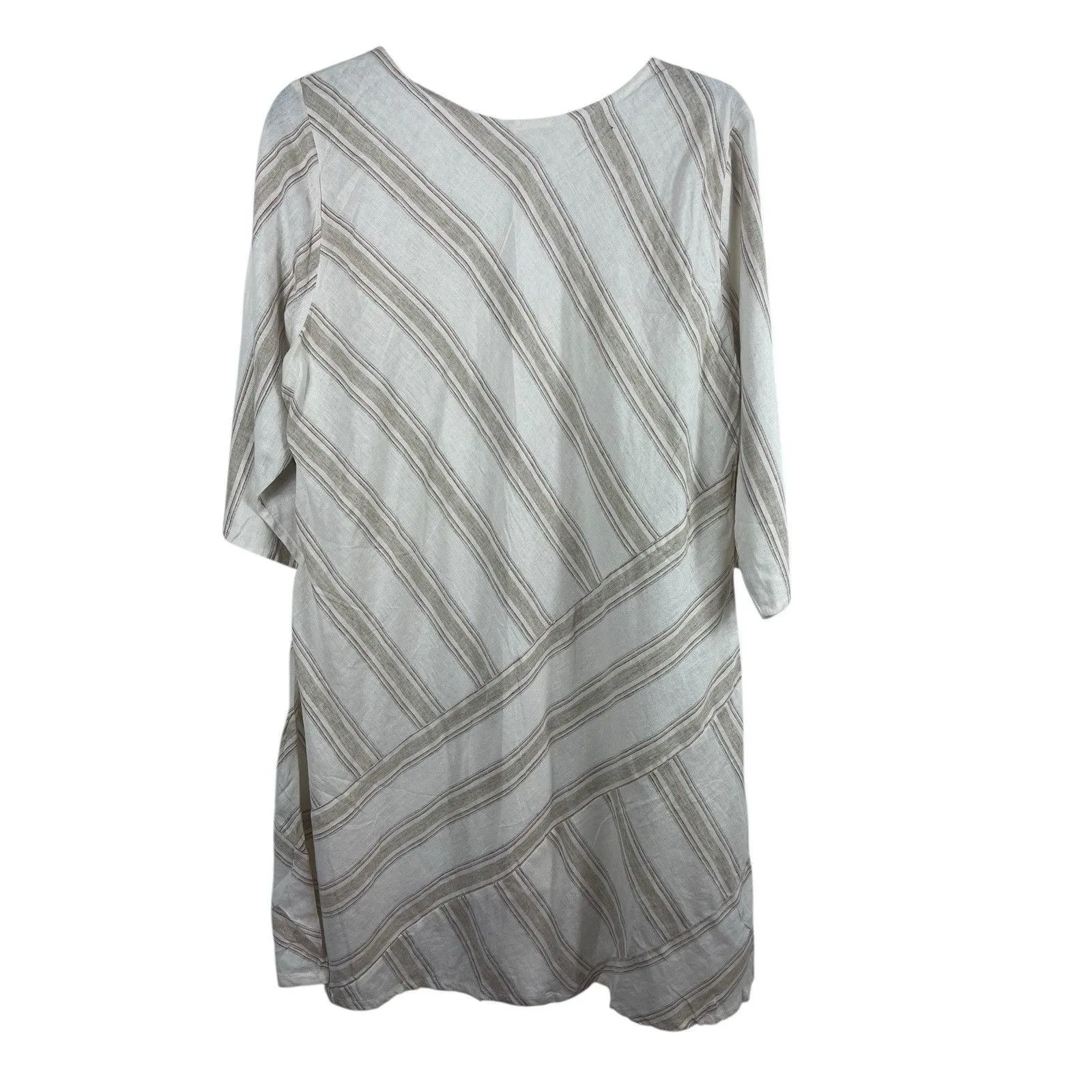 Soft Surroundings Equinox Striped Linen Blend Dress 1X Neutral Tan Tones NWT - Image 4