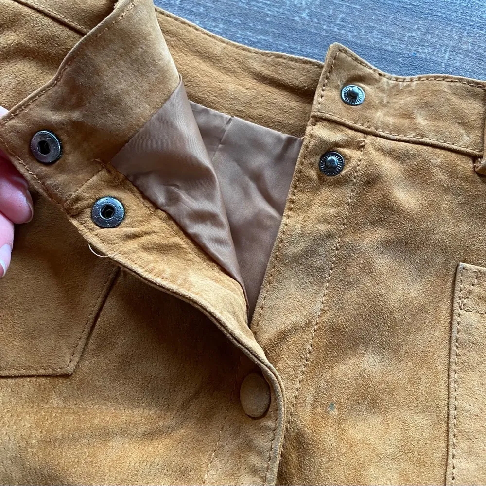 Monki Tobacco Suede Button A-Line 70s Skirt Size 6 - Image 8