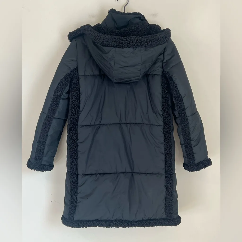 J. Crew Women's Signature Puffer Parka Jacket Long Sherpa Hooded Black Sz Small - Image 6