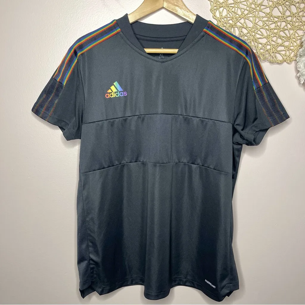 Adidas Primegreen Women’s Tiro Pride Short Sleeve Jersey (Black/Rainbow) - XL - Image 4
