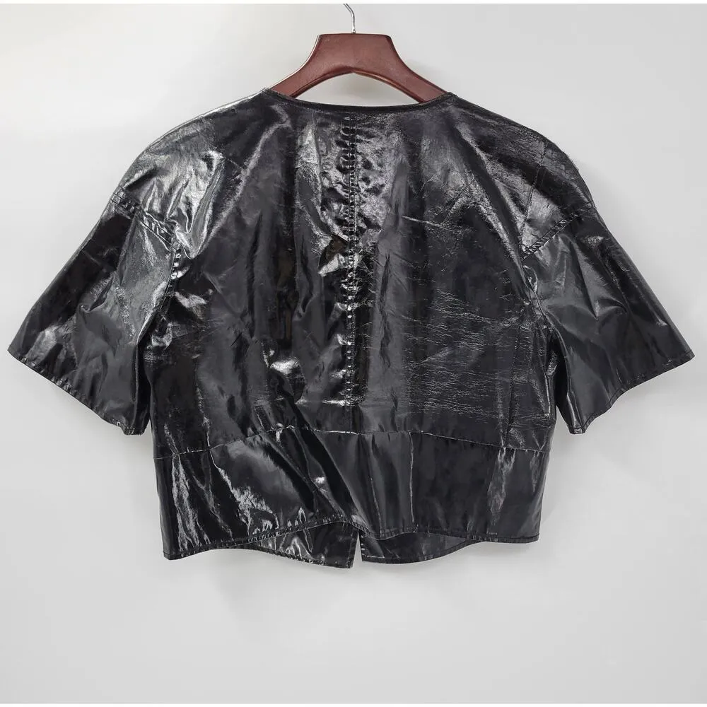 Walter Baker Shirt Womens 8 Black Faux Leather Buttons Asymmetrical Cropped - Image 3