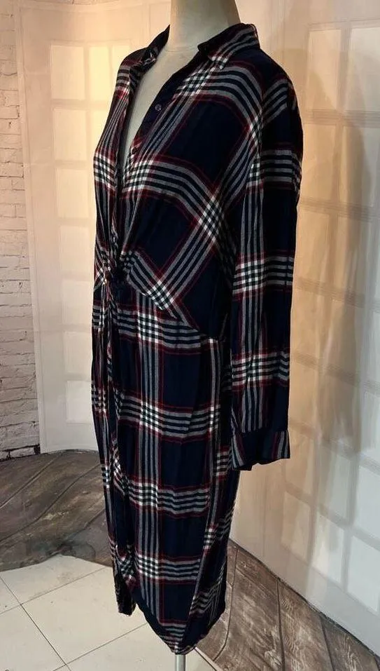 Fashion To Figure Blue Red Long Plaid Button Front Twisted Tunic Blouse 1x - Image 4