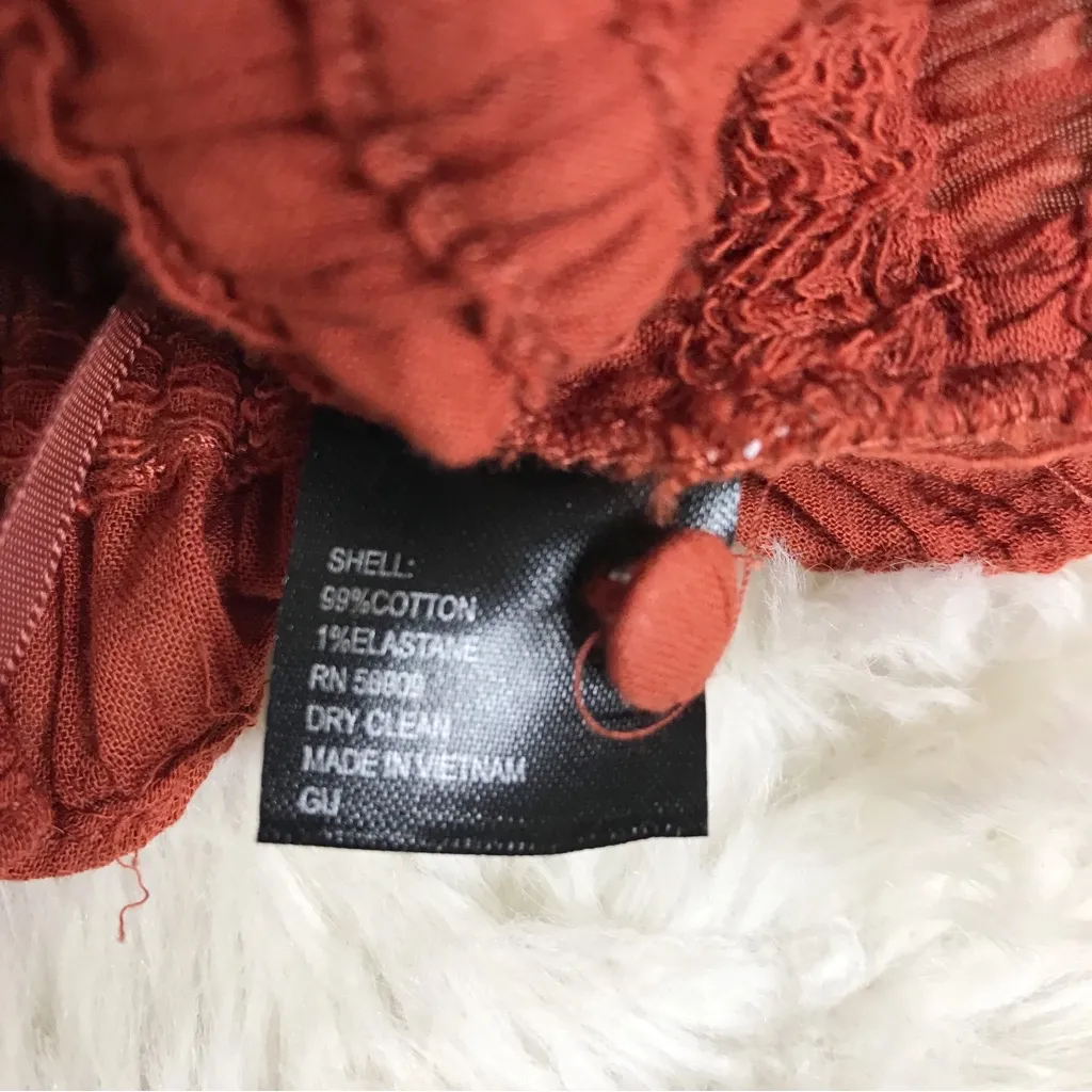 GIANNI BINI Smocked Peasant Top Long Sleeve Burnt‎ Orange Rust Red Size XS New - Image 9