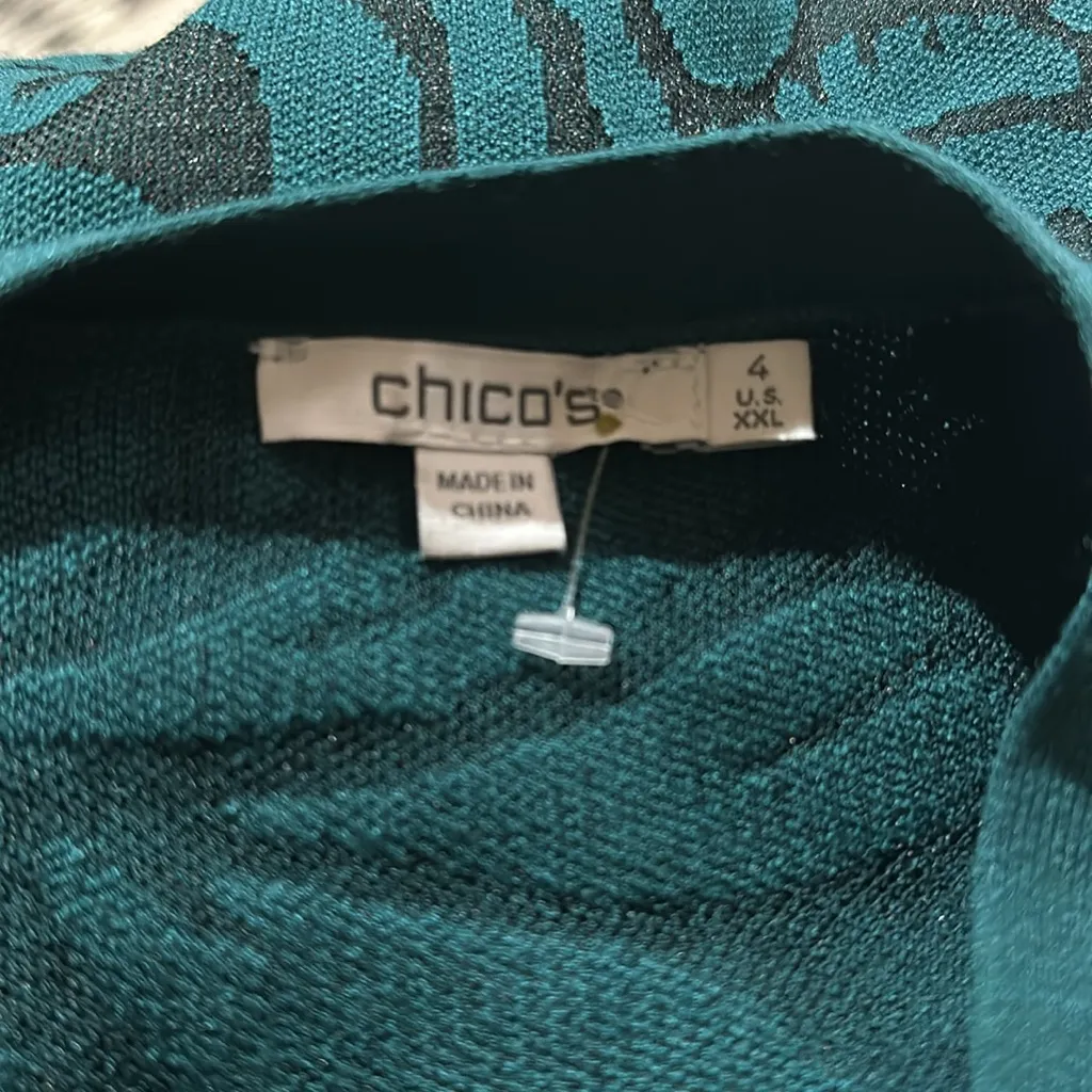 NWOT CHICO'S Mesh Jacquard Cardigan Teal Green / Black SZ-XXL - Image 11