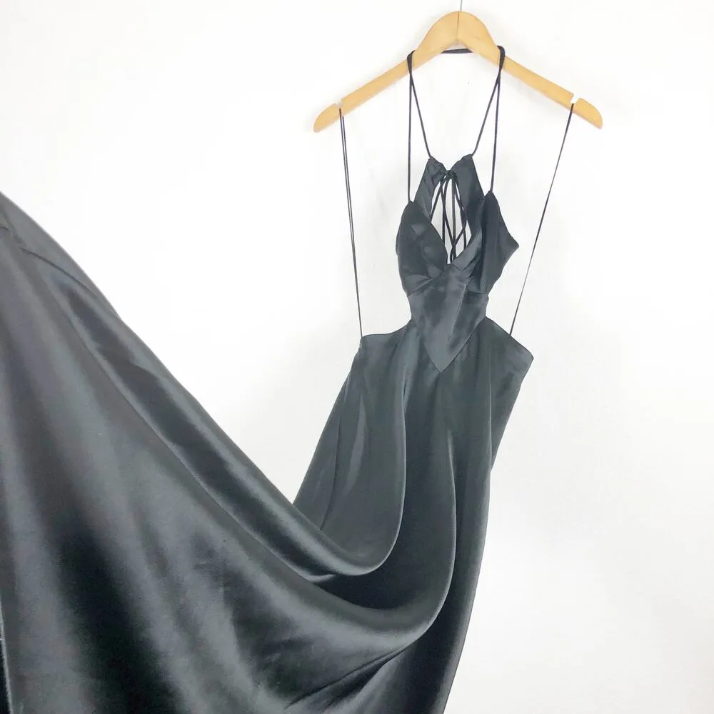 Zara Black Satin Cut Out Slip Maxi Dress Small Tie Back Cocktail Formal Wedding - Image 11
