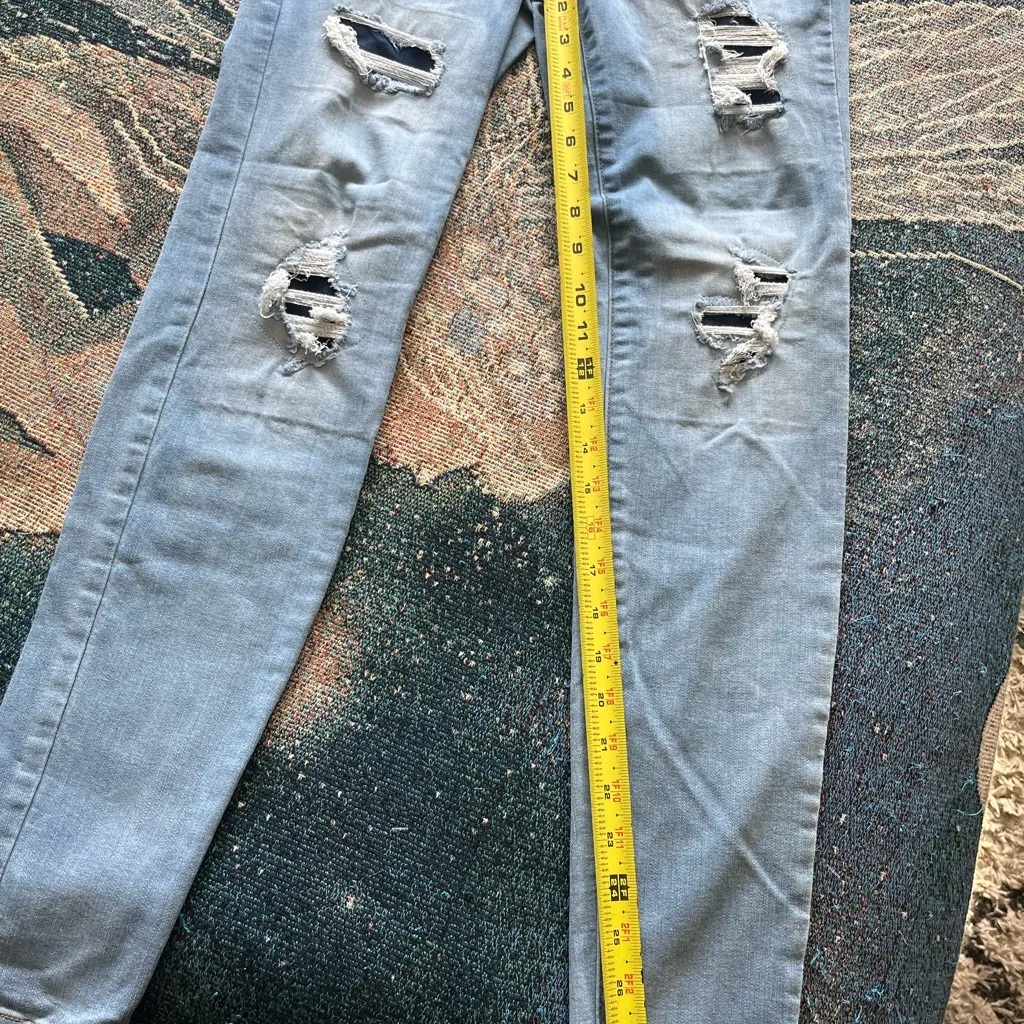 SO Blue Skinny Distressed Ripped Jeans High Rise/Waist SZ 26W Y2K Straight - Image 11