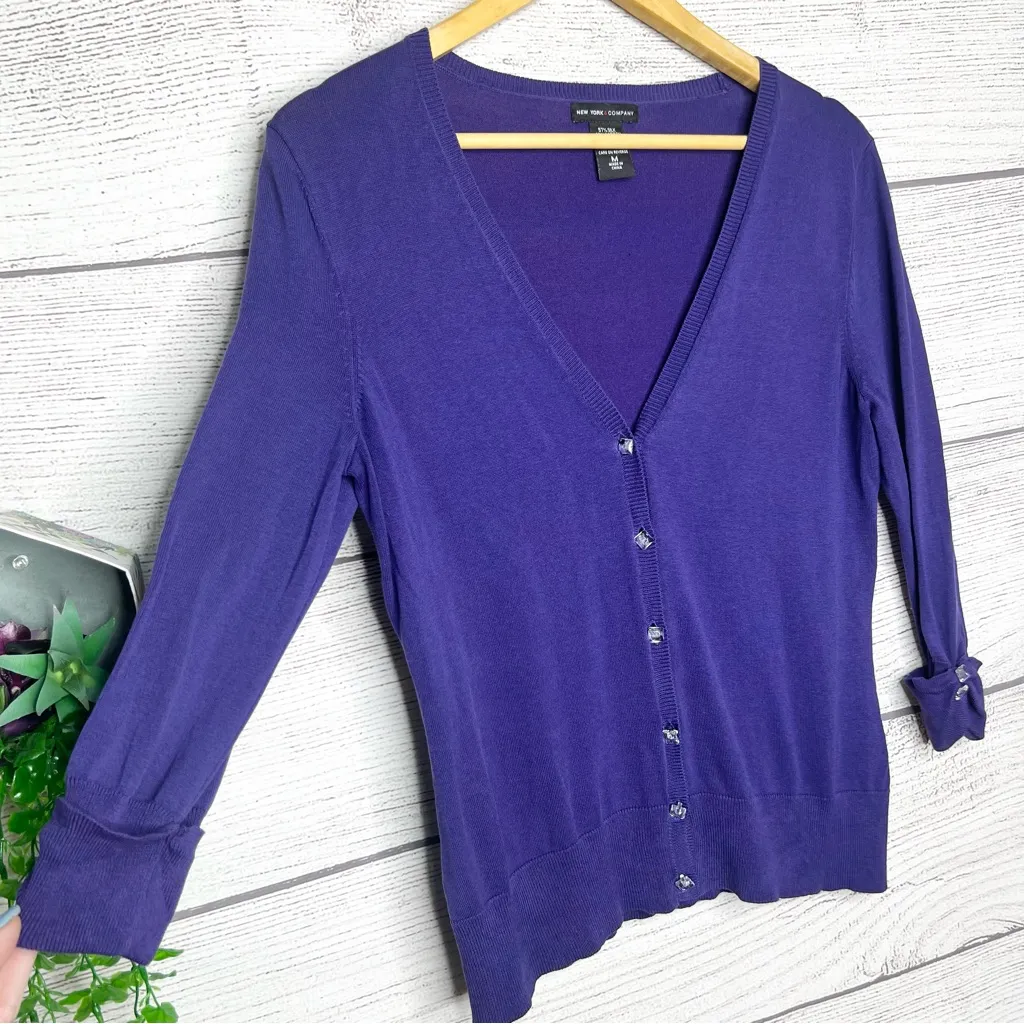 New York & Company Purple Silk Blend Button - Image 6