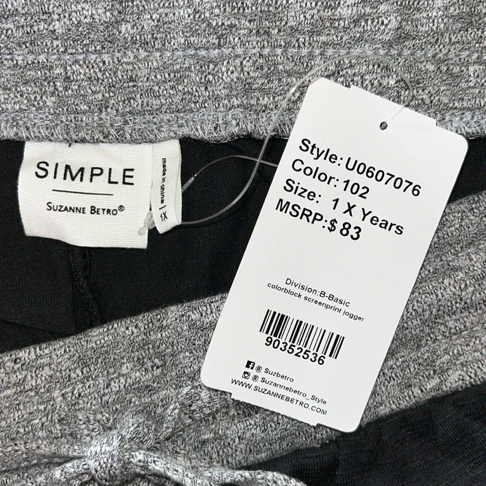 Simple by Suzanne Betro NWT Sz 1X Black - Thankful Heart Screenprint Sweatpants - Image 4