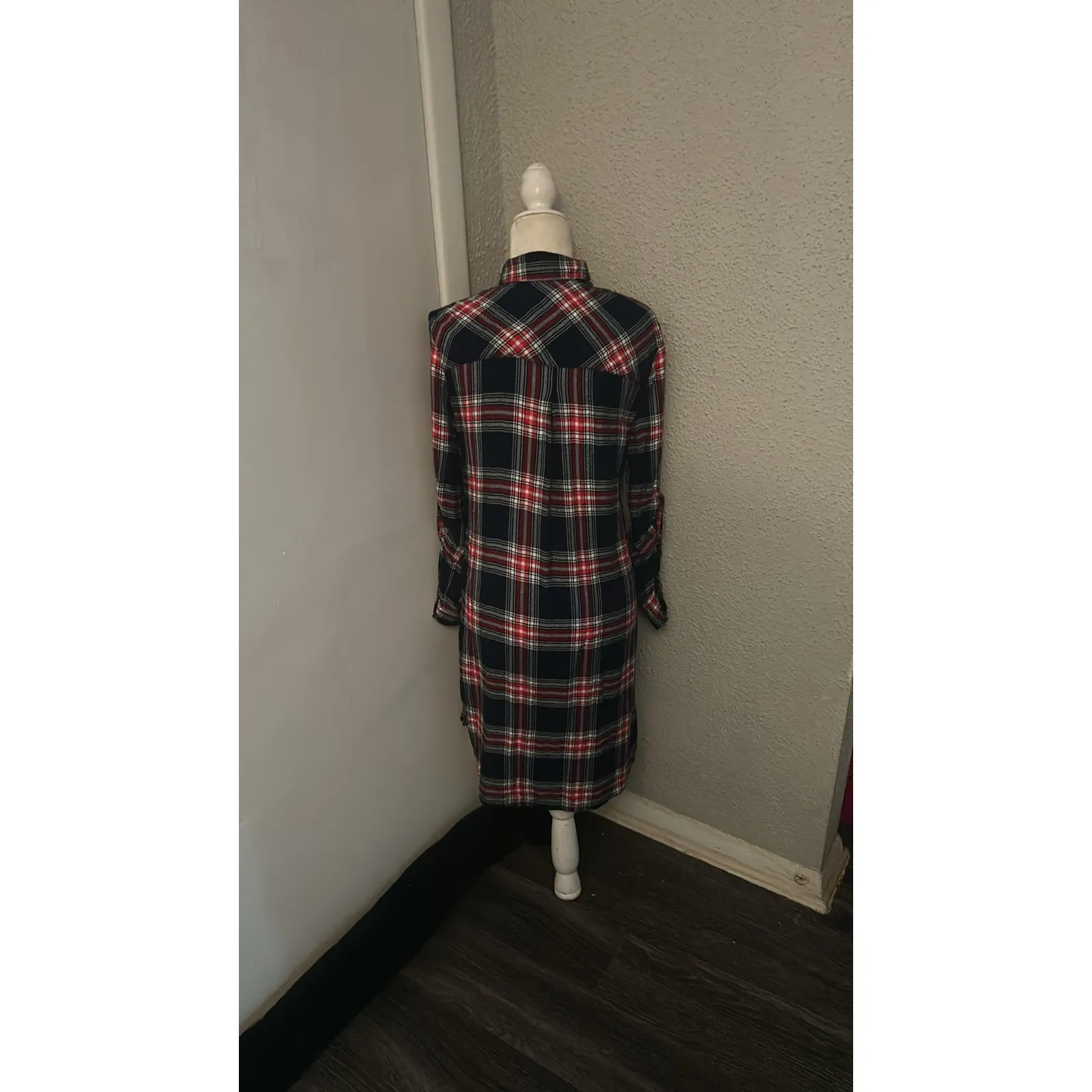 BeachLunchLounge Plaid High Low Long Sleeve Shirt/Dress S Beach Coverup Academia - Image 4