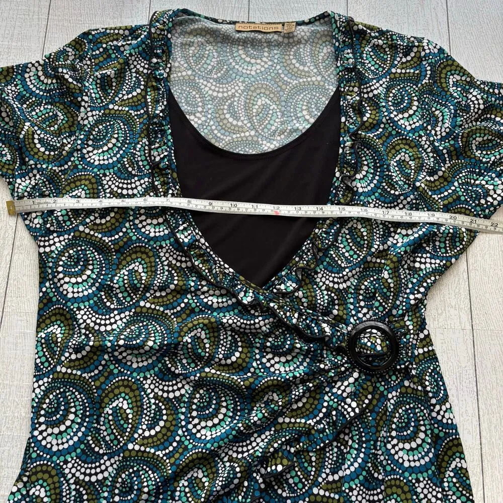 Notations Faux Wrap Boho Multicolor Dot Design Blouse Size XL - Image 6