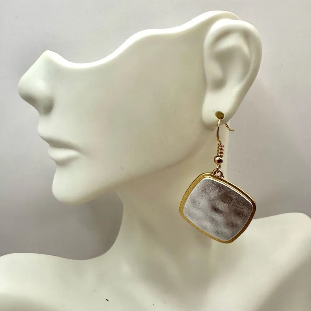 silver and gold tone square drop earrings - Image 8