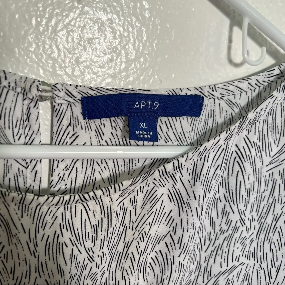 Apt. 9 Ruffle Peplum Top Vintage Waves White Black XL - Image 10